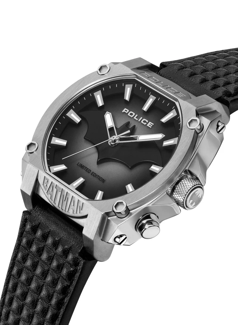 بوليس Forever Batman Limited-Edition Black Dial Black Leather Strap Analog-Digital Watch for Men 45mm